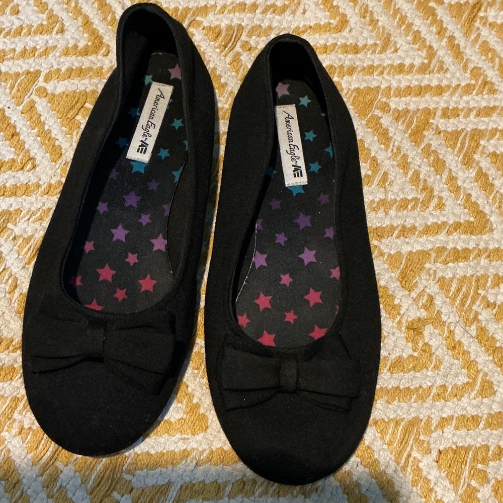 American Eagle Outfitters Black Bow Kids Ballet Flats with Star Lining